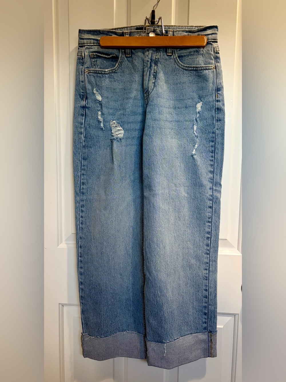 Free Assembly Wide Leg Cropped Distressed Jeans